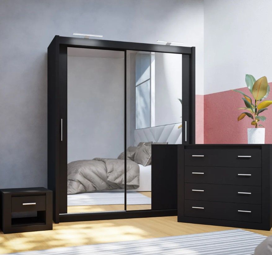 Sliding Wardrobe Bedroom Furniture Set Black Matt