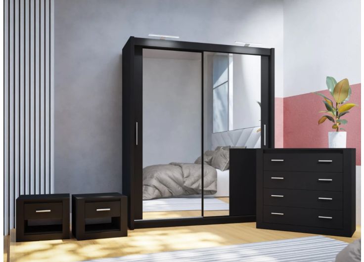 Sliding Wardrobe Bedroom Furniture Set Black Matt