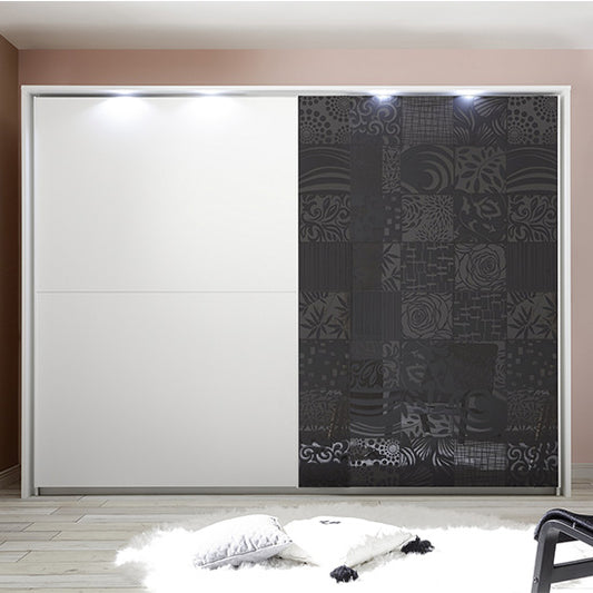 Soxa Italian LED Sliding 2 Door Wooden Wardrobe In Serigraphed Grey