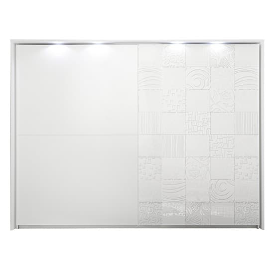 Soxa Italian LED Sliding 2 Door Wooden Wardrobe In Serigraphed White