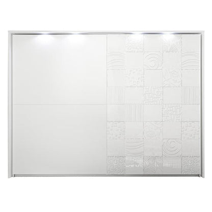 Soxa Italian LED Sliding 2 Door Wooden Wardrobe In Serigraphed White