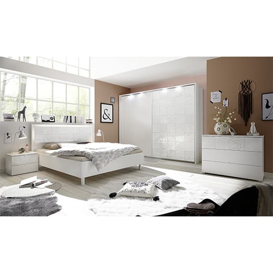 Soxa Italian LED Sliding 2 Door Wooden Wardrobe In Serigraphed White