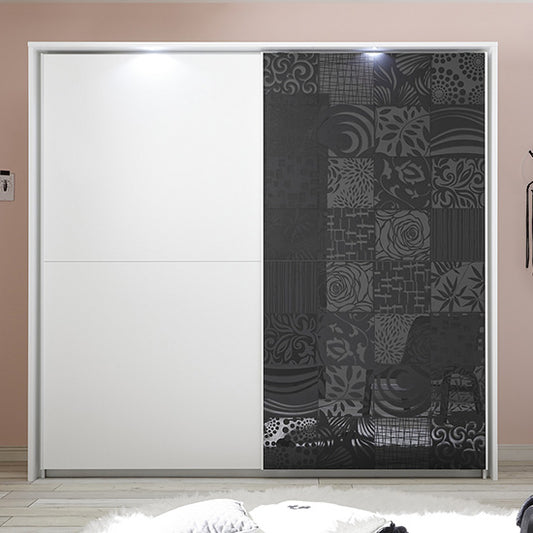 Soxa Italian LED Wooden Sliding 2 Door Wardrobe In Serigraphed Grey