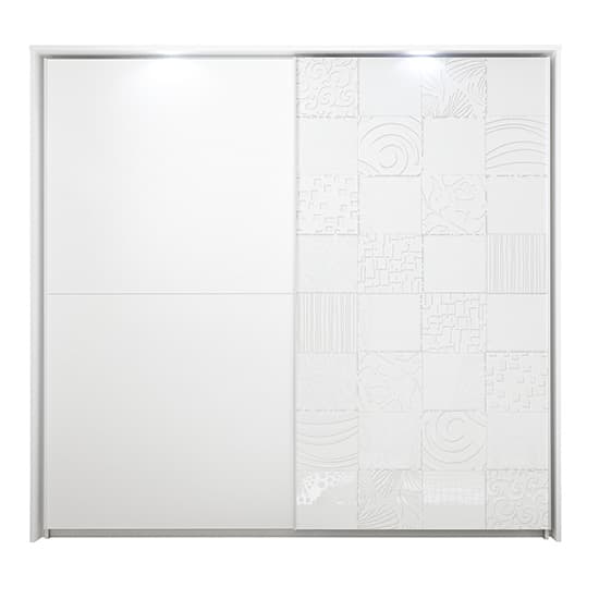 Soxa Italian LED Wooden Sliding 2 Door Wardrobe In Serigraphed White