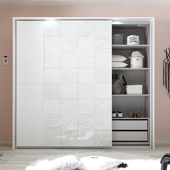 Soxa Italian LED Wooden Sliding 2 Door Wardrobe In Serigraphed White