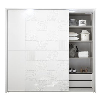 Soxa Italian LED Wooden Sliding 2 Door Wardrobe In Serigraphed White