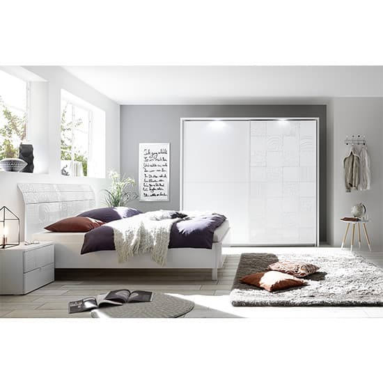 Soxa Italian LED Wooden Sliding 2 Door Wardrobe In Serigraphed White