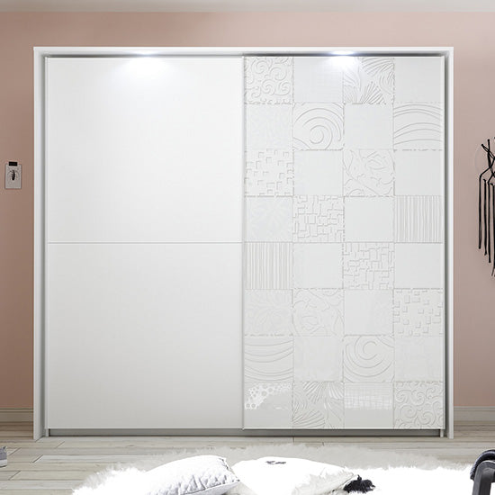 Soxa Italian LED Wooden Sliding 2 Door Wardrobe In Serigraphed White
