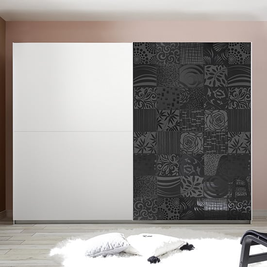 Soxa Italian Sliding 2 Door Wooden Wardrobe In Serigraphed Grey
