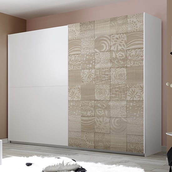 Soxa Italian Sliding 2 Door Wooden Wardrobe In Serigraphed Sonoma Oak