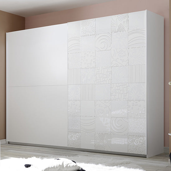 Soxa Italian Sliding 2 Door Wooden Wardrobe In Serigraphed White