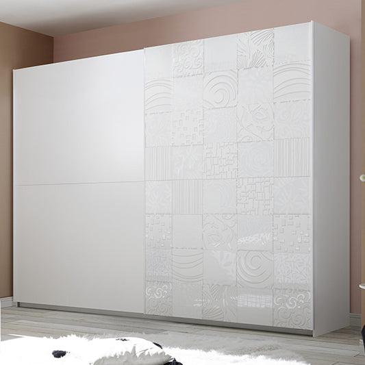 Soxa Italian Sliding 2 Door Wooden Wardrobe In Serigraphed White