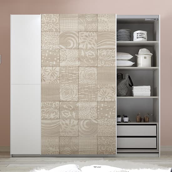 Soxa Italian Wooden Sliding 2 Door Wardrobe In Serigraphed Sonoma Oak