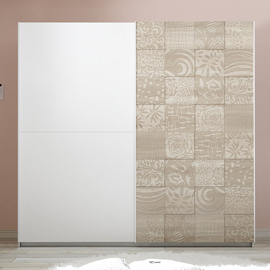 Soxa Italian Wooden Sliding 2 Door Wardrobe In Serigraphed Sonoma Oak