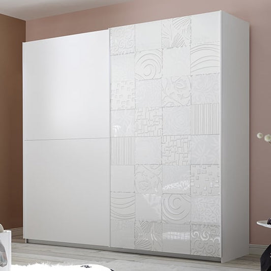 Soxa Italian Wooden Sliding 2 Door Wardrobe In Serigraphed White