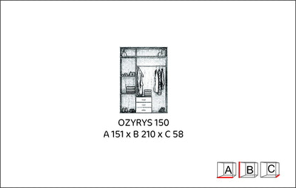 FURCO | Stanley | Single Mirrored 3 Door Hinged Wardrobe with 3 Drawers | Classic Oak | Functional & Spacious