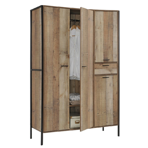 Stretton Rustic Oak Industrial 4 Door Wardrobe