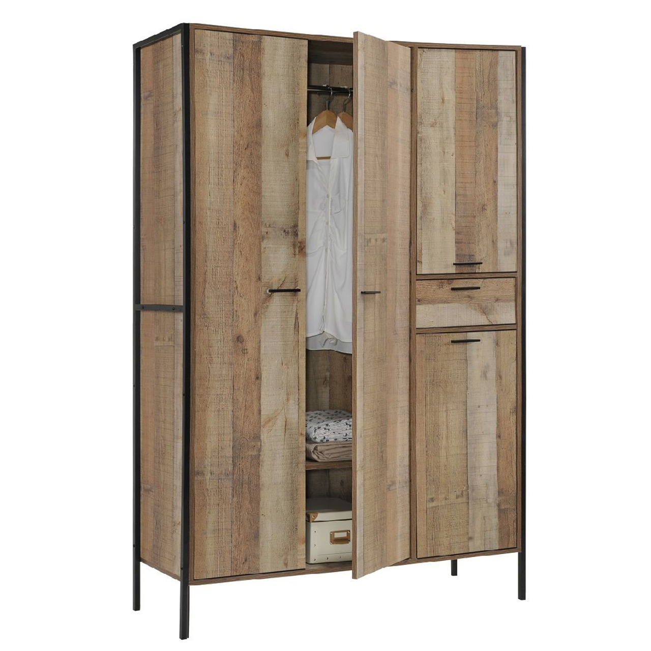 Stretton Rustic Oak Industrial 4 Door Wardrobe