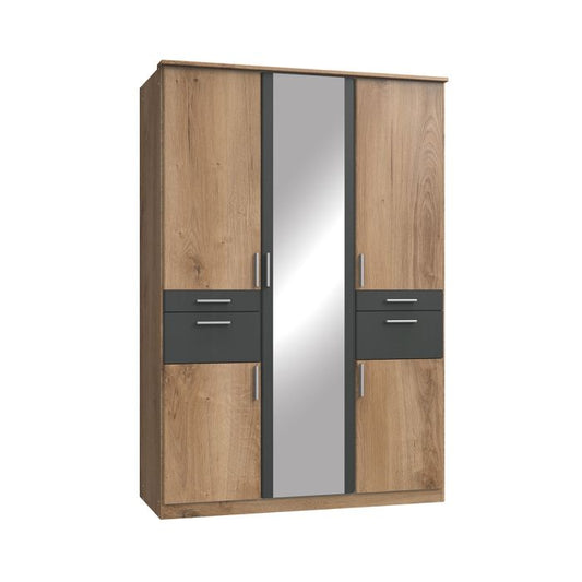 Kodera Oak 3 Door 4 Drawer Mirrored Wardrobe | Warm Elegance | Furco