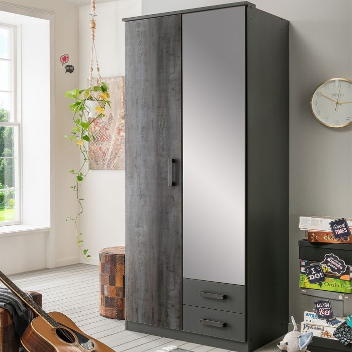 Darwin 2 Door 2 Drawer Wardrobe in Grey | Streamlined Storage | Furco