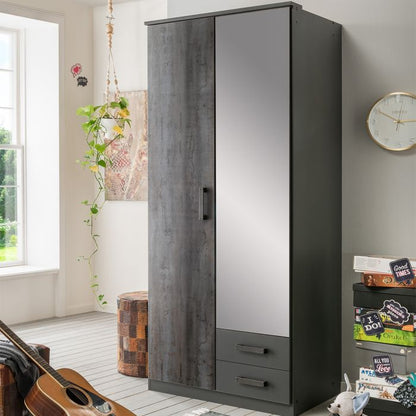 Darwin 2 Door 2 Drawer Wardrobe in Grey | Streamlined Storage | Furco