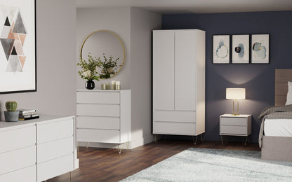 Monaco White 2 Door 2 Drawer Wardrobe with Gold Hairpin Legs