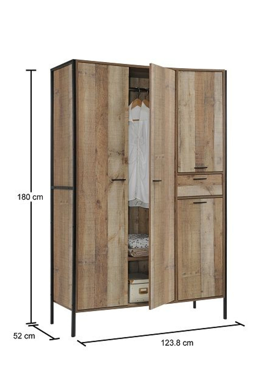 Stretton Rustic Oak Industrial 4 Door Wardrobe