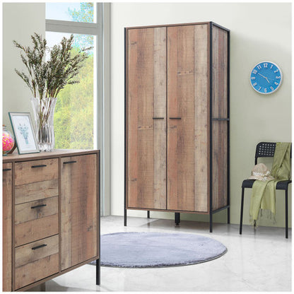 Stretton Oak Industrial Finish 2 Door Wardrobe