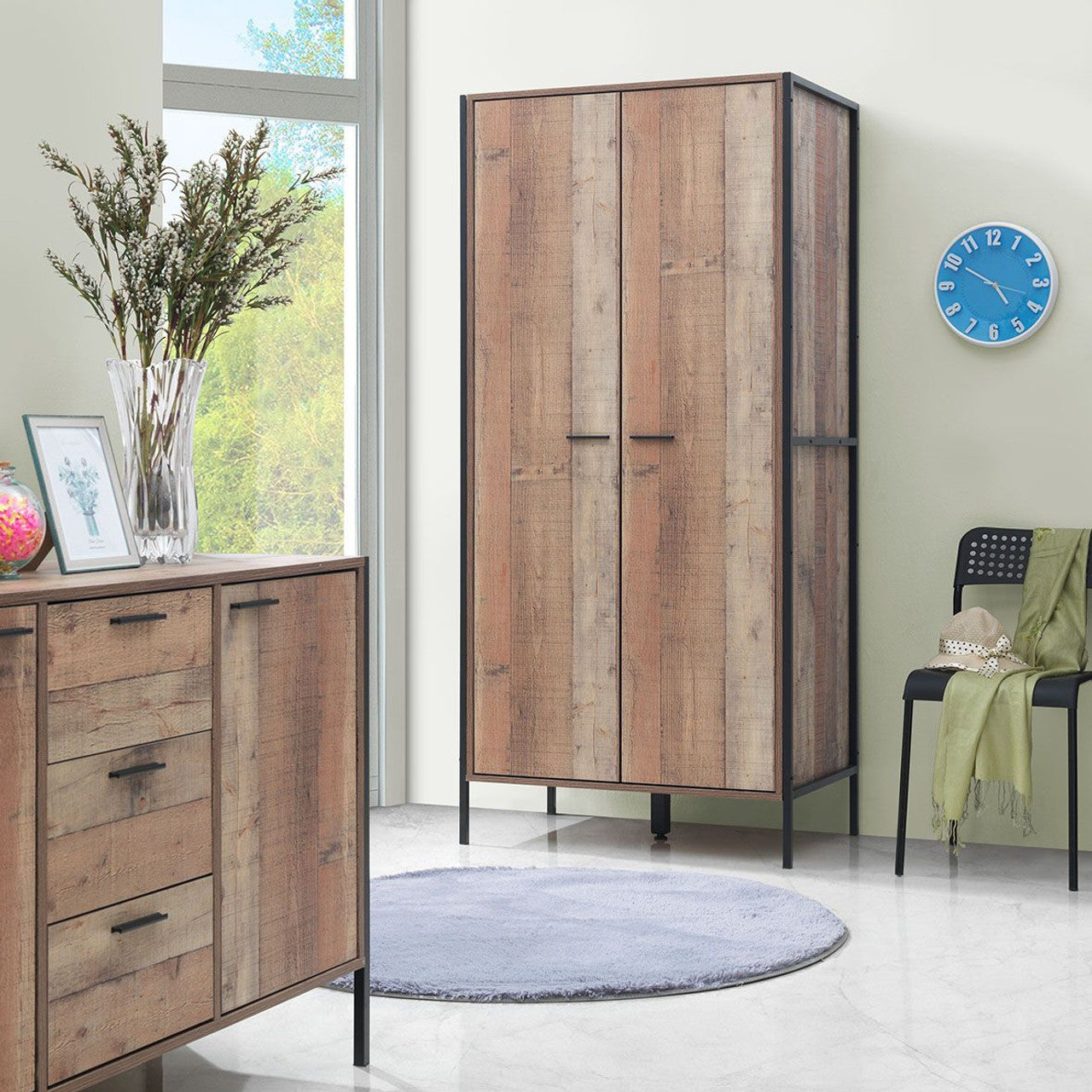 Stretton Oak Industrial Finish 2 Door Wardrobe