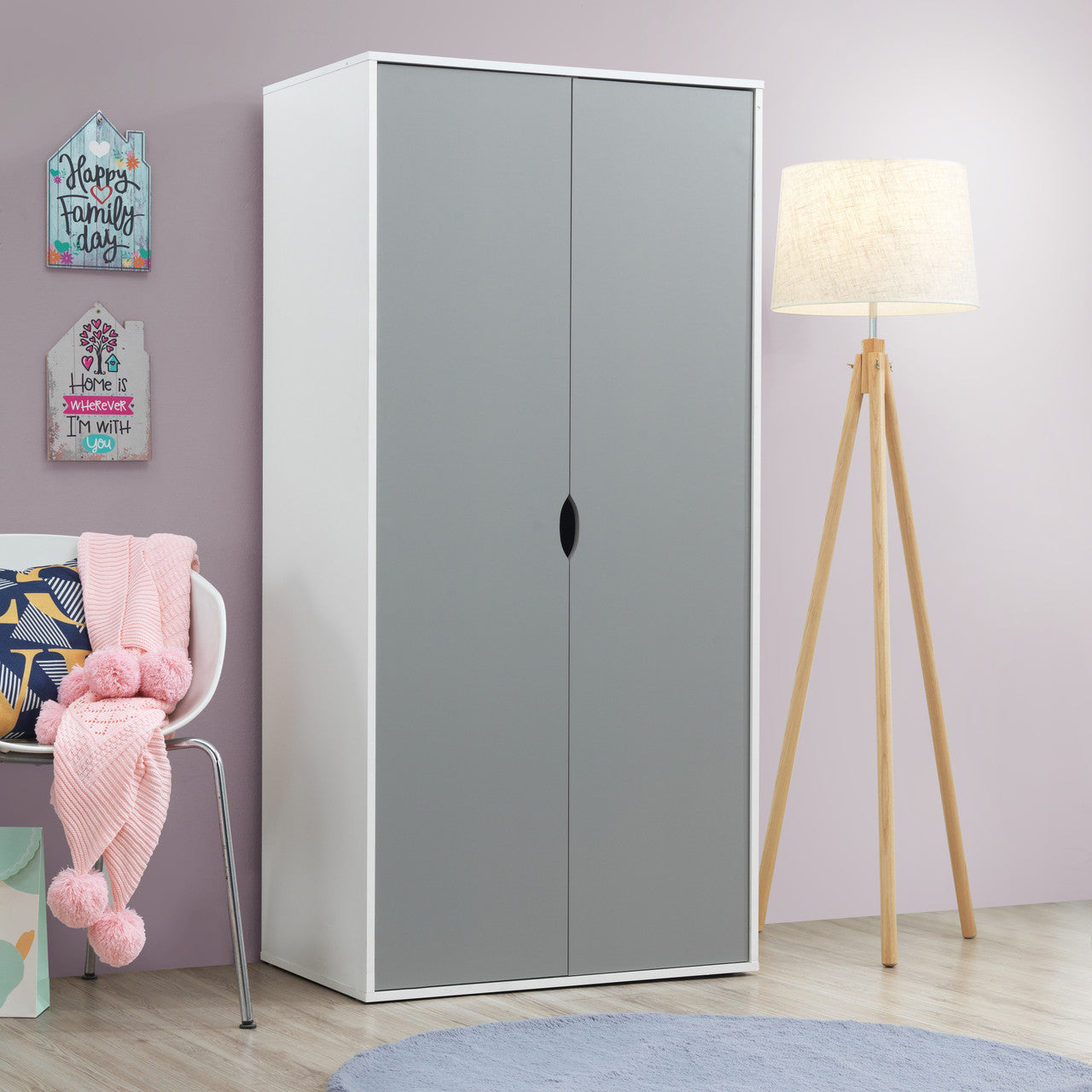 Alton Grey & White Bedroom Wardrobe Set Plus