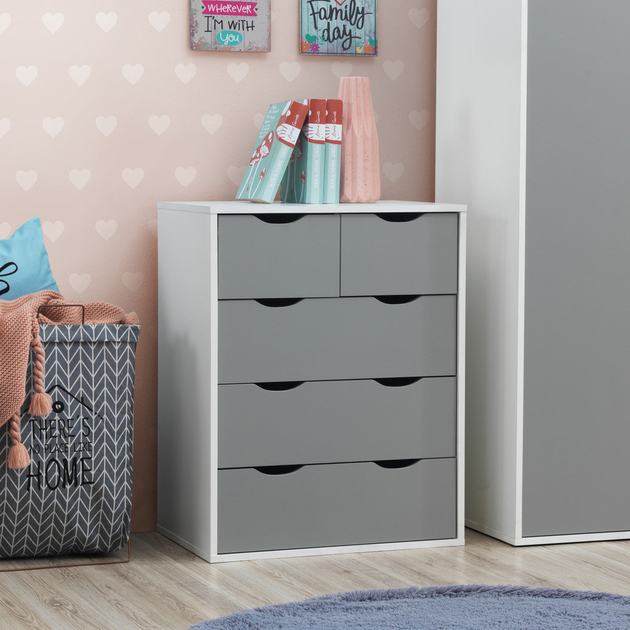 Alton Grey & White Bedroom Wardrobe Set Plus