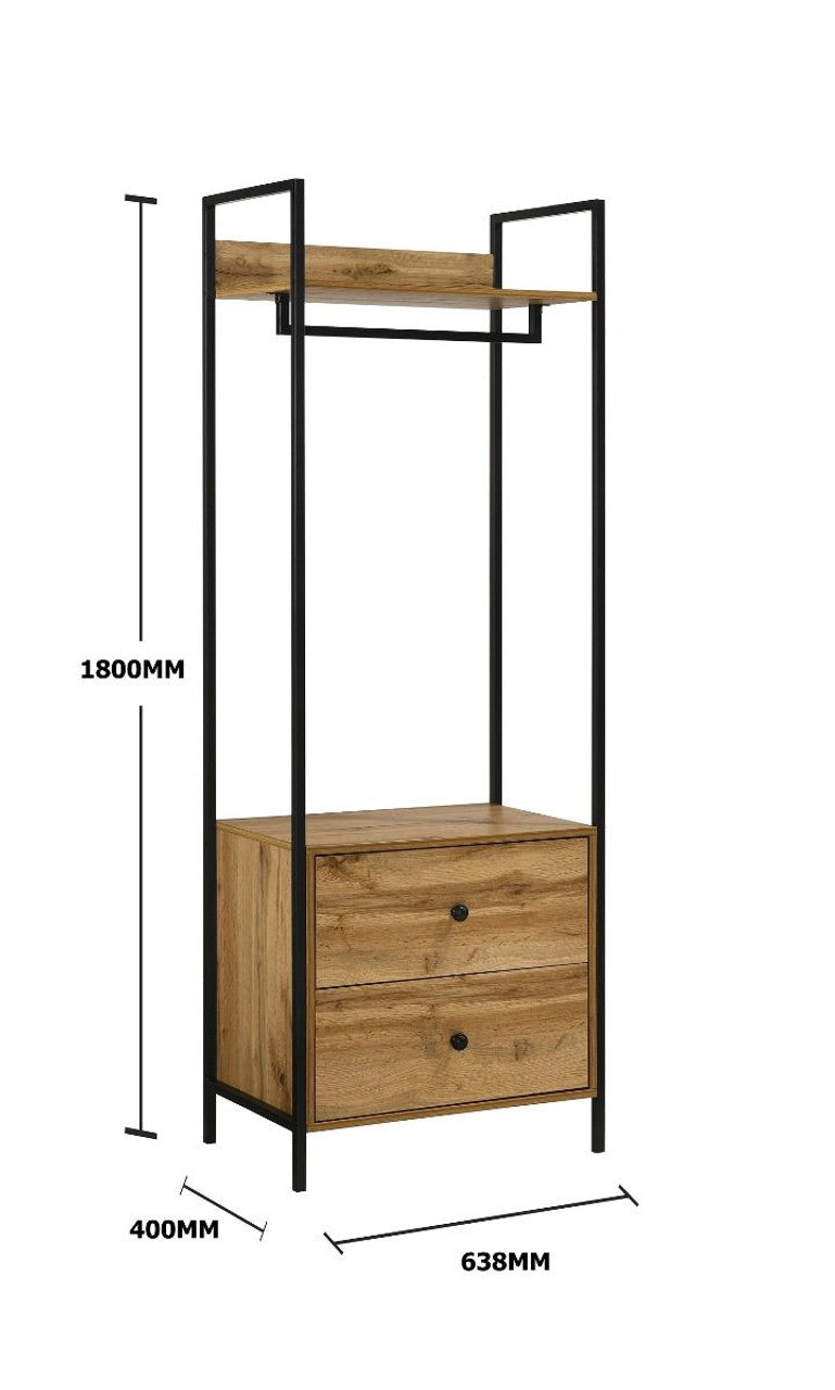 Zahra Open Wardrobe with 2 Drawers in Oak