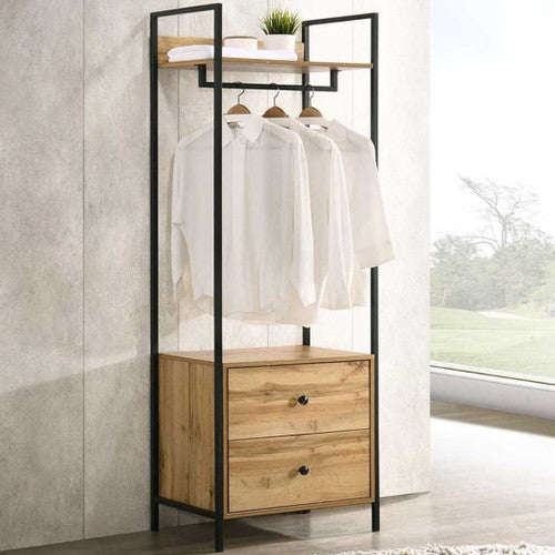 Zahra Open Wardrobe with 2 Drawers in Oak