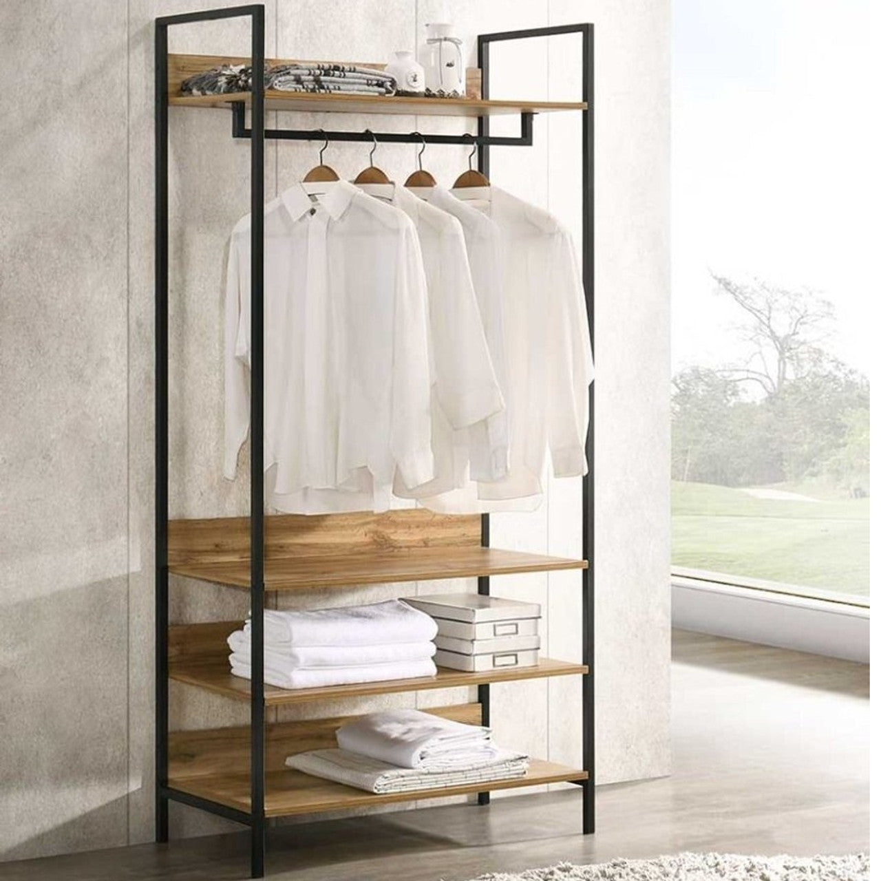 Zahra Oak Large Open Wardrobe | 4 Shelf Organizer | Furco
