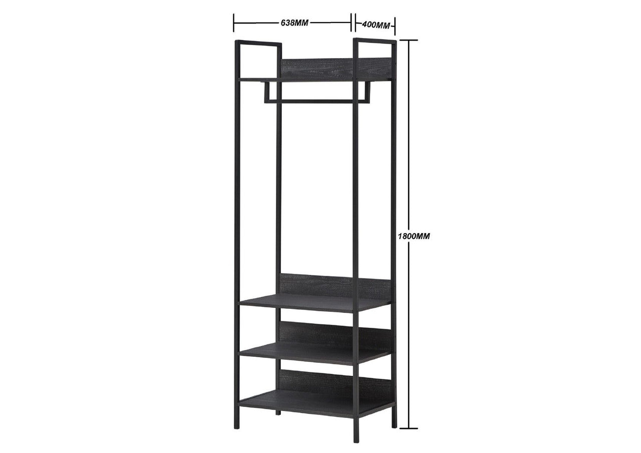 Zahra Dark Grey Open Wardrobe | Compact 4-Shelf Organizer | Furco