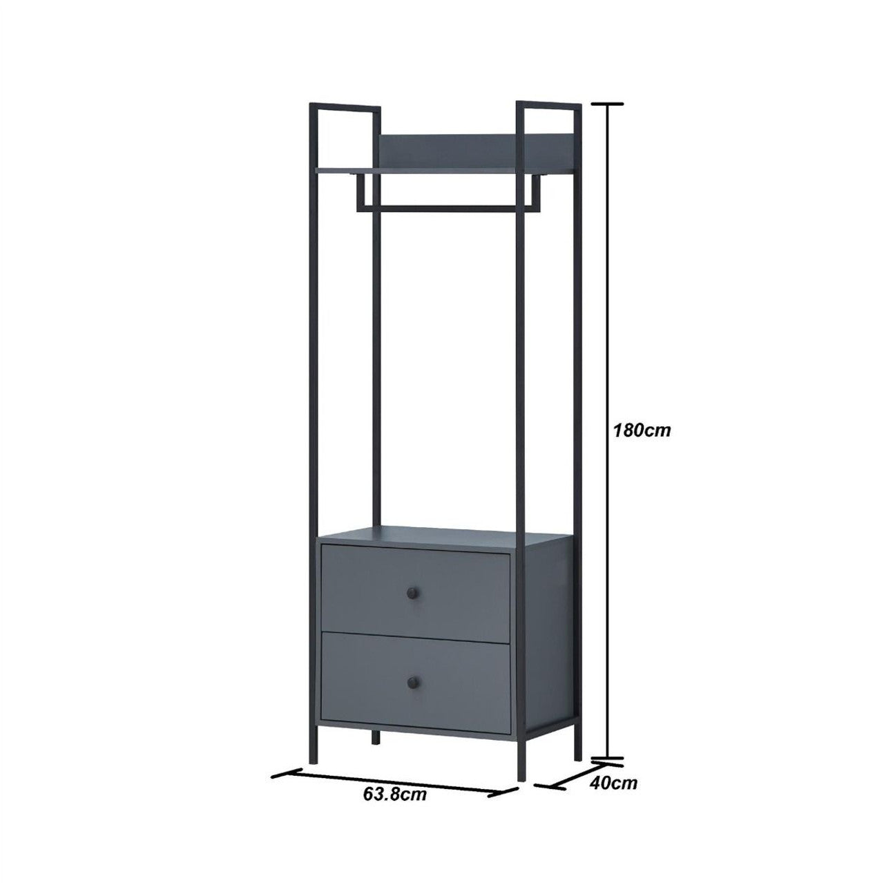 Zahra Open Wardrobe with 2 Drawers in Dark Grey