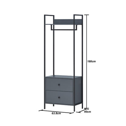 Zahra Open Wardrobe with 2 Drawers in Dark Grey