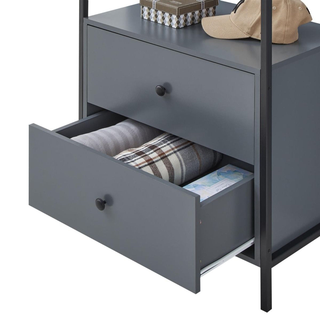 Zahra Open Wardrobe with 2 Drawers in Dark Grey