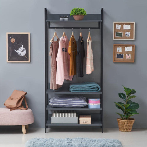 Zahra Dark Grey Large Open Wardrobe | 4 Tier Shelving | Modern Appeal | Furco