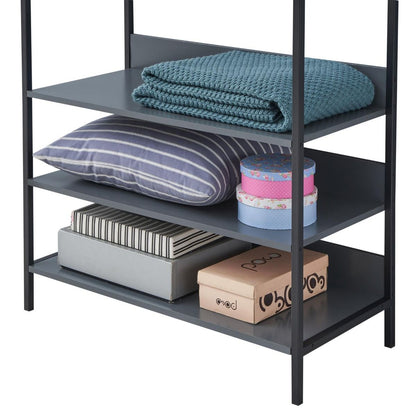 Zahra Dark Grey Open Wardrobe | Compact 4-Shelf Organizer | Furco