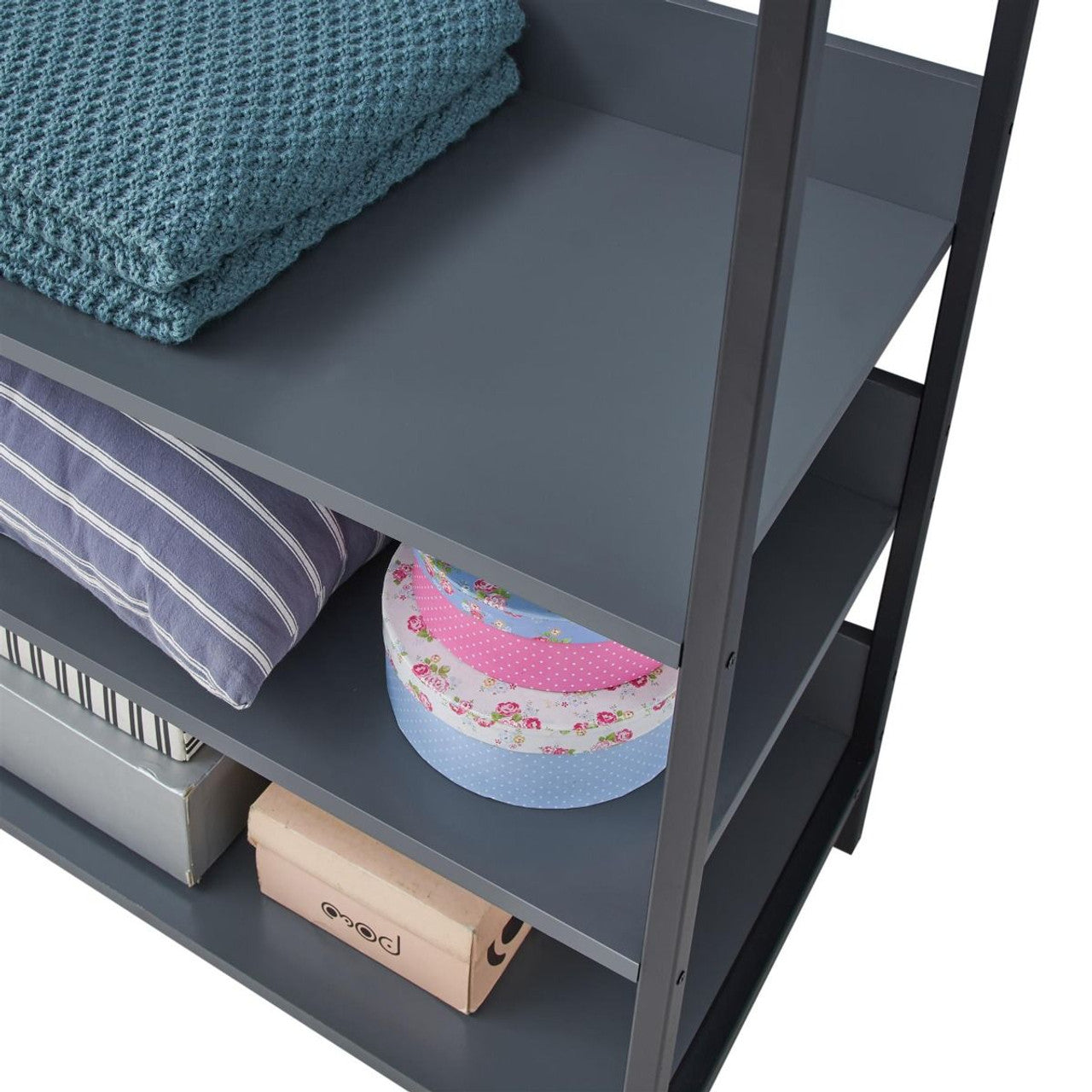 Zahra Dark Grey Open Wardrobe | Compact 4-Shelf Organizer | Furco