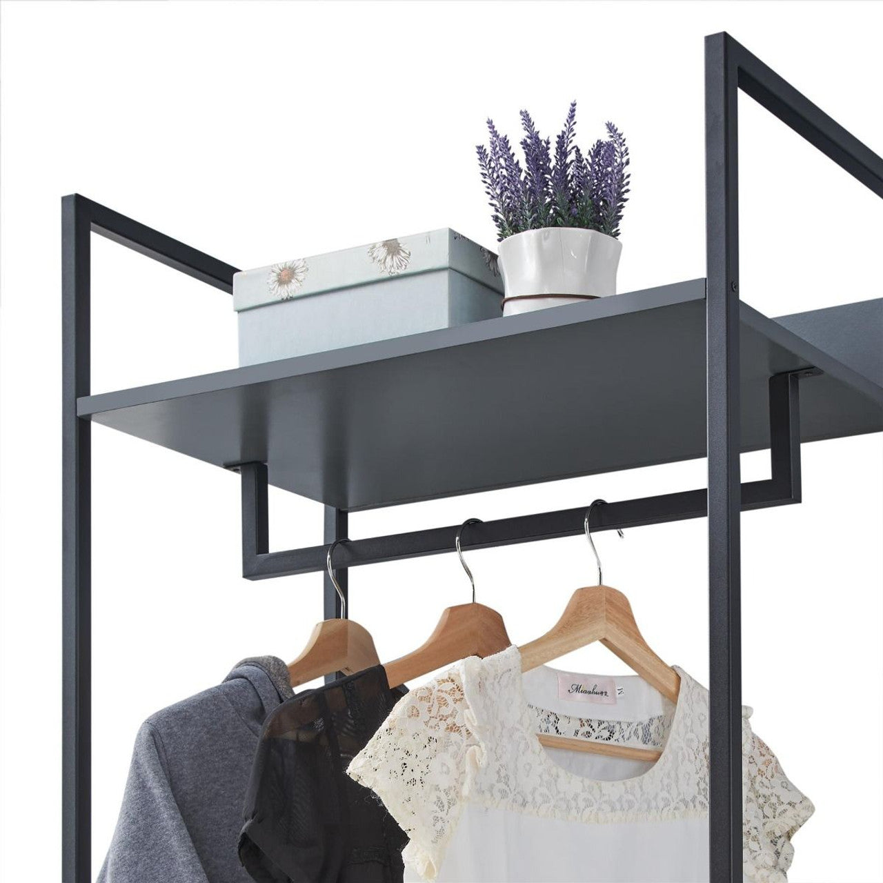 Zahra Dark Grey Open Wardrobe | Compact 4-Shelf Organizer | Furco