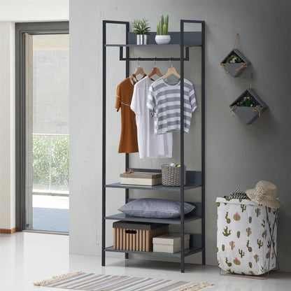 Zahra Dark Grey Open Wardrobe | Compact 4-Shelf Organizer | Furco