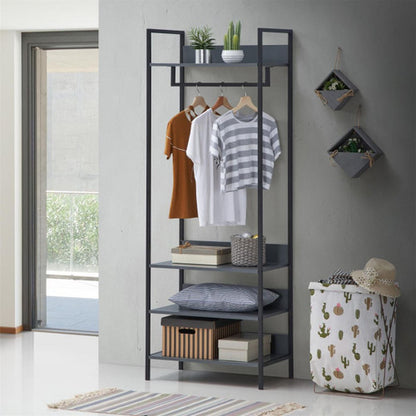 Zahra Dark Grey Open Wardrobe | Compact 4-Shelf Organizer | Furco