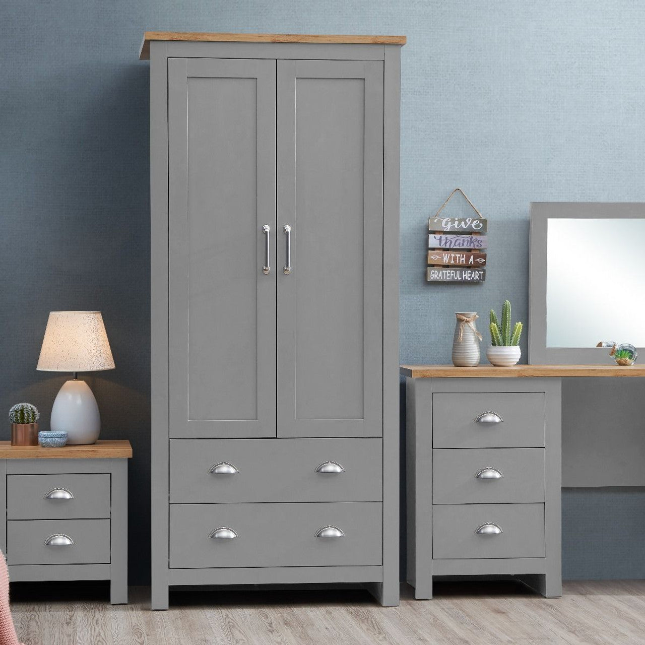 Lisbon Grey 2 Door 2 Drawer Wardrobe