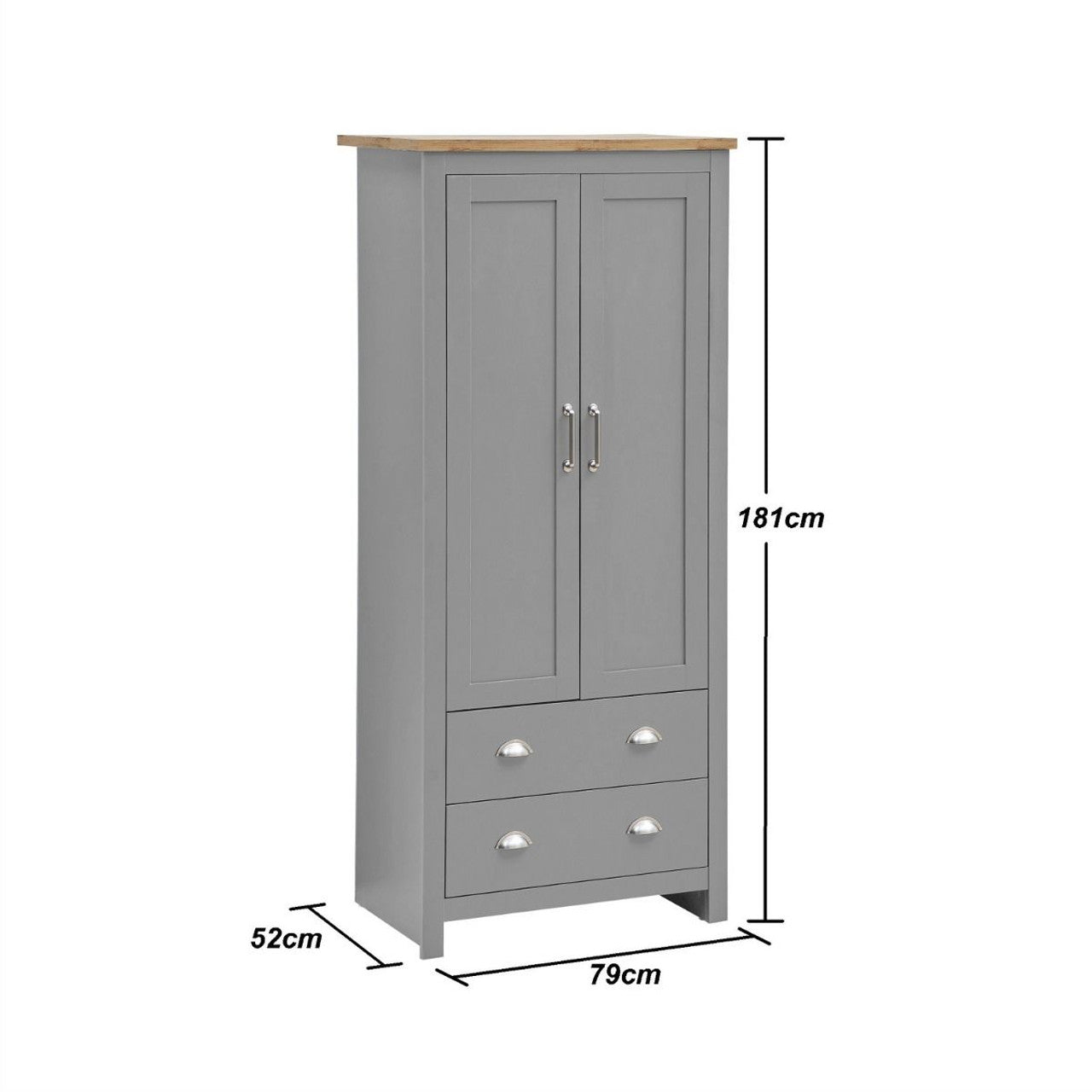 Lisbon Grey 2 Door 2 Drawer Wardrobe
