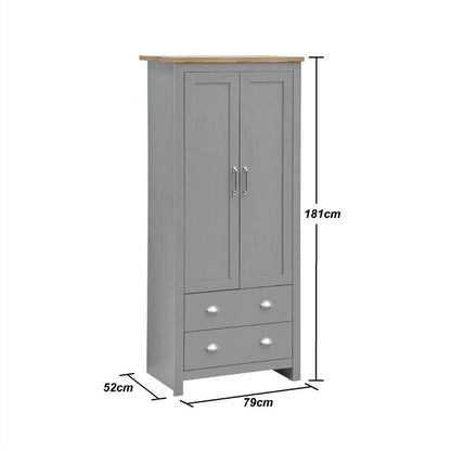 Lisbon Grey 2 Door 2 Drawer Wardrobe