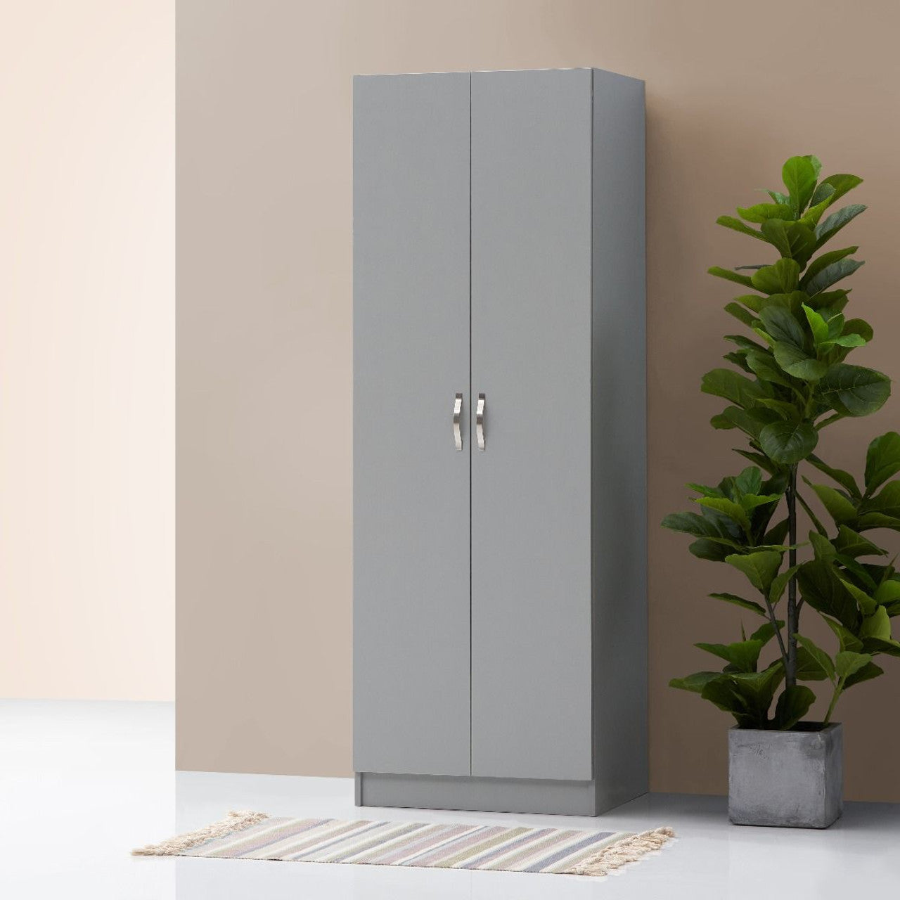 Essentials 2 Door Grey Wardrobe