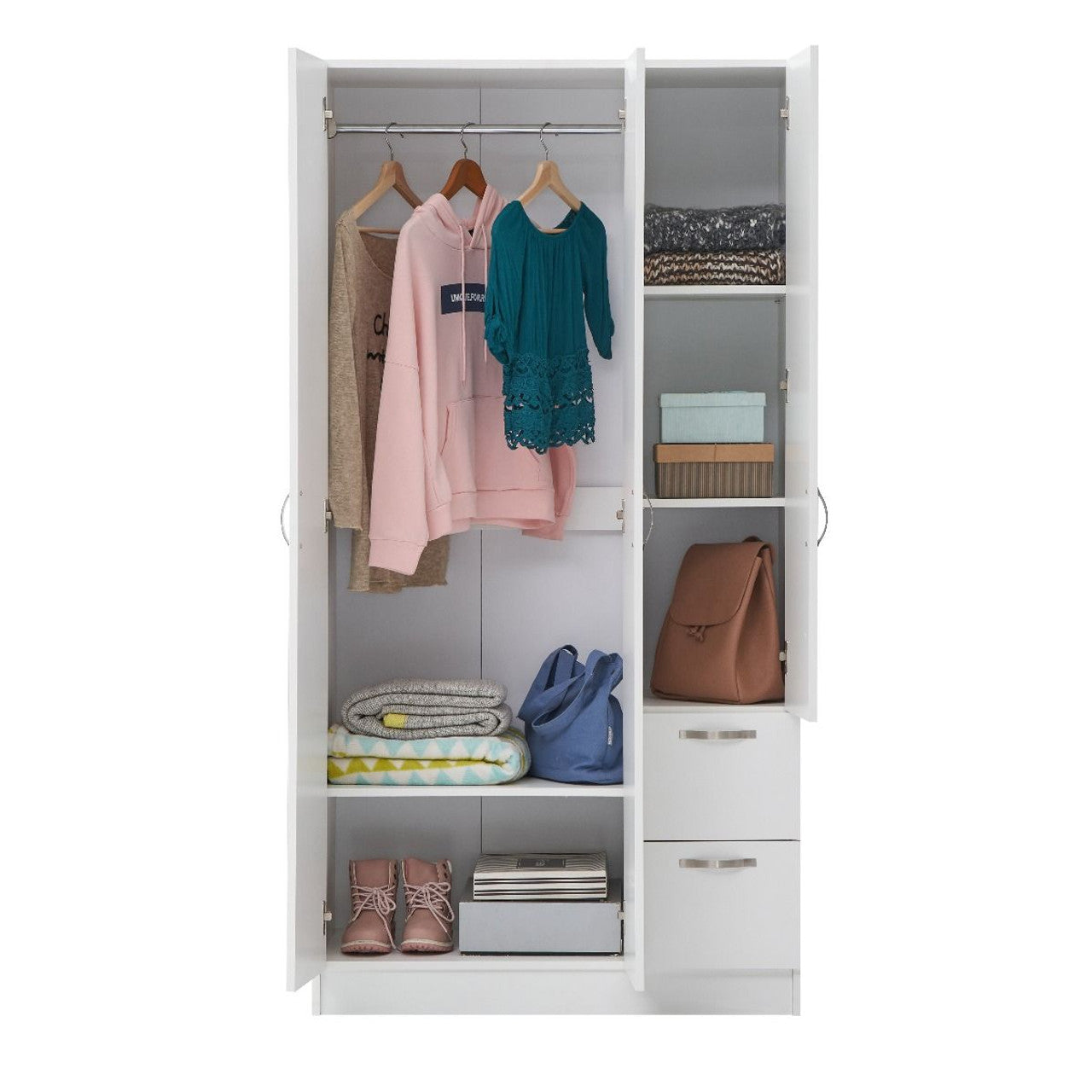 Essentials 3 Door 2 Drawer White Wardrobe