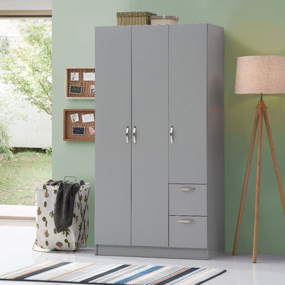 Essentials 3 Door 2 Drawer Grey Wardrobe